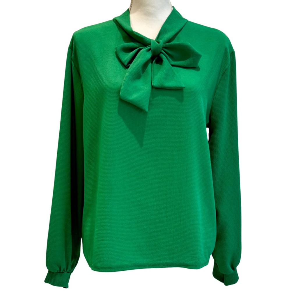 NWOT Boohoo Green Long Sleeve Blouse with Neck Ties - Bow! | Size US 10